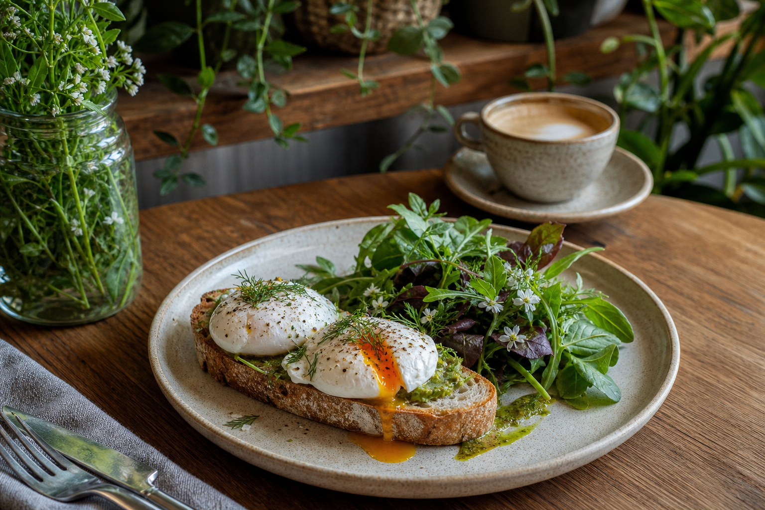 Breakfast with poached eggs